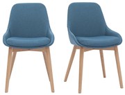 Sedie scandinave in tessuto blu anatra e legno massello chiaro (set di 2) HOLO