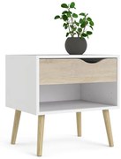 Comodino 1 Cassetto 50x39x49 Con Piedini Design Scandinavo Oslo Bianco E Rovere