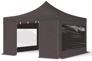 TOOLPORT 4x4m gazebo pieghevole PES con laterali (finestre panoramiche), PROFESSIONAL alluminio, grigio scuro - (600180)