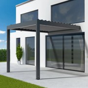 Pergola 4x4 m, motore elettrico, pergola bioclimatica addossata, grigio antracite RAL 7016, alluminio, 4000x4000 mm