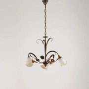 Lampadario in ferro laccato marrone con decorazione oro ducale e ve...