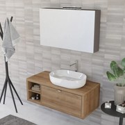 Mobile bagno sospeso 110 cm Master rovere miele con lavabo e specchio contenitore