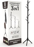 Appendiabiti in legno naturale, 8 ganci, modulare, 174 cm, Nero