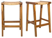 Sgabelli da bar etnici in legno massello di teak e motivo a intreccio rattan H65 cm (set di 2) GAWA