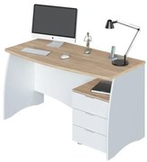 Scrivania Ufficio In Legno Design Moderno Con Cassetti Bianca E Rovere 136x67x74 Cm