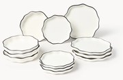 Servizio di piatti in porcellana con bordo ondulato Bia, 4 persone, 12 pz