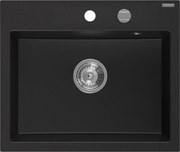Mexen Oscar lavello da cucina in granito a 1 vasca 580 x 490 mm, nero, sifone cromato - 6519581000-77