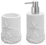 Set bagno con dispenser sapone e portaspazzolino da appoggio in resina bianco  Coral
