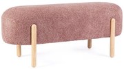 Panca DAYLA in tessuto effetto bouclé rosa scuro e gambe in legno rubberwood