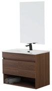 Mobile Bagno Sospeso 80 Cm Due Ante Vano a Giorno Specchio a Filo 80x60 Cm Feridras "Revital" Noce Canaletto