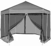 Gazebo Esagonale Pop-up Con 6 Pareti Grigio 3,6x3,1 M /