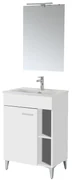 Mobile Bagno a Terra 60 Cm Un'Anta Con Vano a Giorno Specchio Con Illuminazione Led Feridras "Greta" Bianco Lucido