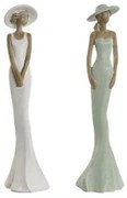 Statua Decorativa Home ESPRIT Bianco Verde Donna 7,5 x 7,5 x 30 cm (2 Unità)