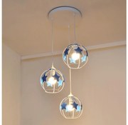Lampadario a sospensione per bambini STARS 3xE27/15W/230V blu/bianco