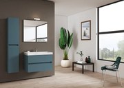 Mobile bagno sospeso con lavabo L 79.5 x H 50 x P 45.5 cm laccato opaco blu pacifico 2 cassetti per vasca centrale Kora