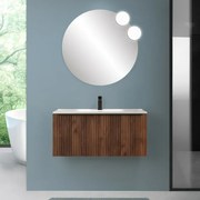 Mobile bagno sospeso 90 cm noce maya cannettato con cassetto, specchio e lavabo Nara