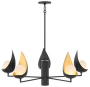 Lampadario Contemporaneo Ren Acciaio Nero Opaco Oro 5 Luci G9 3 Led