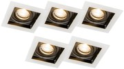 Set di 5 faretti incassati bianchi con nero - Carree