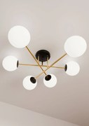 Lampadario Magnum Nero e Oro con 6 Sfere Satinate E14 da soffitto