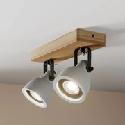 Lindby Spot Mitis, a 2 luci, grigio, legno, cemento, 30 cm, GU10