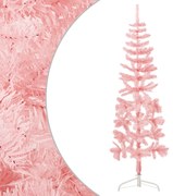 Albero Natale Artificiale Sottile a Metà con Supporto Rosa, 150 cm