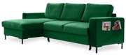 Divano letto angolare in velluto verde, angolo sinistro Lofty Lilly - Miuform