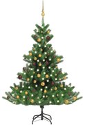 Albero Natale Artificiale Nordmann con LED e Palline Verde, Albero Natale Artificiale Abete Nordmann LED Palline Verde120cm