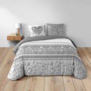 Set copripiumino e federa bianco/grigio in cotone per letto matrimoniale 200x200 cm Annie – douceur d'intérieur