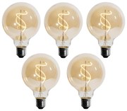 Set di 5 Lampadina LED E27 dimmerabile a filamento spirale G95 4W 270lm 2700K