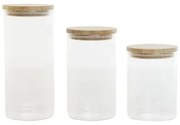 Set di 3 Barattoli Home ESPRIT Trasparente Silicone Bambù Vetro Borosilicato 10 x 10 x 22,3 cm