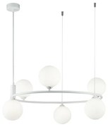 Lampadario Contemporaneo Ring Metallo Bianco 6 Luci E Diffusori Bianchi