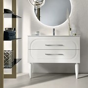 Mobile da bagno a terra moderno con base 100 CASPIO con 2 cassetti e lavabo BIANCO OPACO