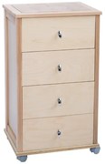 Cassettiera POKER in legno con piano in ceramica e ruote NATURALE