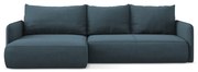 Divano angolare blu allungabile/con contenitore (con penisola a sinistra) Nanea – Makamii