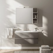 Mobile Bagno Sospeso 100 Cm Due Cassetti Specchio Con Pensile e Lampada Led 80x75 Cm Artesi "KA01" Camoscio/Nickel