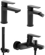 Set miscelatori lavabo bidet e vasca con doccino nero opaco Erika