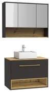 Mobile sospeso per bagno con lavabo da appoggio e armadietto 80 cm Antracite - YANGRA