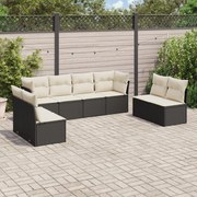 Set divani da giardino con cuscini 8 pz nero in polyrattan