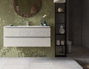 Mobile bagno grigio caldo 120x45 Pesaro sospeso a due cassetti con lavabo in mineralmarmo