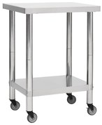 Tavolo Da Lavoro Cucina Con Ruote 60x30x85 Cm İn Acciaio Inox /