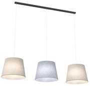 Lampadario A 3 Luci Epoca Con Paralumi In Tessuto Beige E Grigio