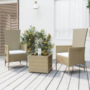 Set mobili da giardino 3 pz beige polyrattan e acciaio