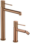 Coppia rubinetti miscelatore lavabo alto e bidet senza scarico in ottone oro rosa spazzolato Melin