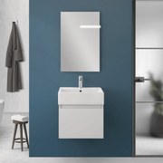 Mobile Bagno Sospeso 50 Cm Un'Anta Specchio Filo Lucido 50x60 Cm Feridras "Kira" Bianco