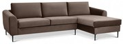 Divano moderno con chaise longue e gambe in metallo, Marrone