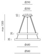 Sospensione Moderna Krizia Alluminio Oro Spazzolato 2 Moduli Led 38+50 W