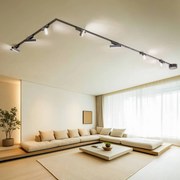 Lindby Sistema di binari Lumaro, barra luminosa, a 7 luci, nero, 48 V, dimmerabile