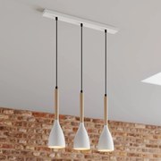Luminex Lampada a sospensione Muza, 3 luci, bianco/legno chiaro