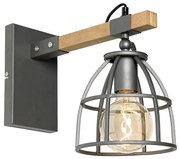 Applique da parete industriale grigio scuro con legno regolabile - Arthur