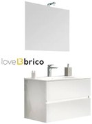 Mobile da bagno sospeso 80 cm con lavabo, specchio e led bianco lucido